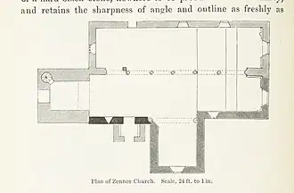 Plan de l'église paroissiale Sainte Sennara&nbsp;(en).