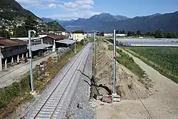 Travaux d'extension de la double voie non loin de la gare de Gordola en juillet 2019.