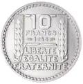 10 francs, grosse tête, rameaux courts, frappée à Paris, 1946 (revers)