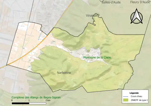 Carte de la ZNIEFF de type 2 sur la commune.