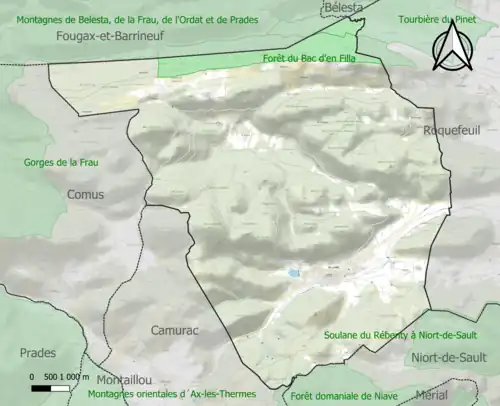 Carte des ZNIEFF de type 1 sur la commune.