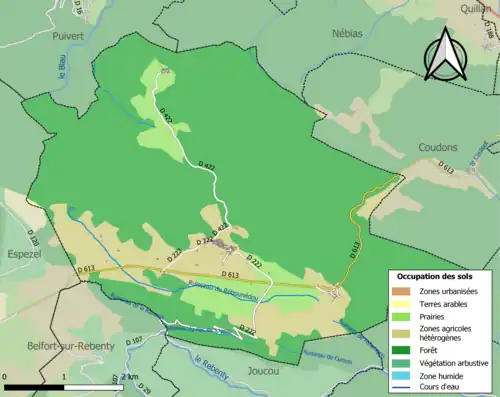 Carte en couleurs présentant l'occupation des sols.