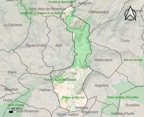 Carte des ZNIEFF de type 1 sur la commune.