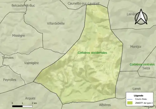 Carte de la ZNIEFF de type 2 sur la commune.