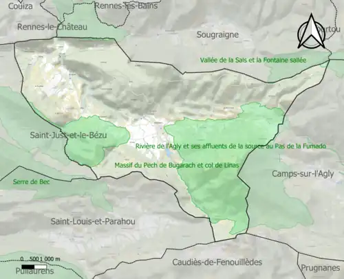Carte des ZNIEFF de type 1 sur la commune.