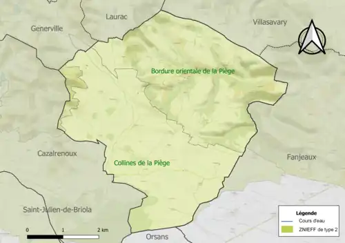 Carte des ZNIEFF de type 2 sur la commune.
