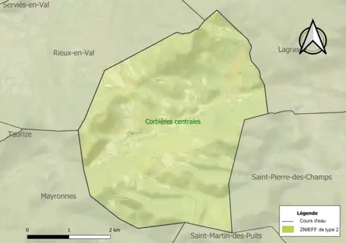 Carte de la ZNIEFF de type 2 sur la commune.