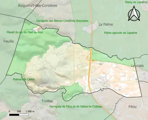 Carte des ZNIEFF de type 1 sur la commune.