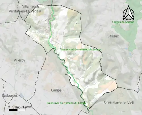 Carte des ZNIEFF de type 1 sur la commune.