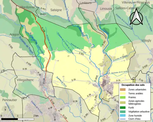 Carte en couleurs présentant l'occupation des sols.