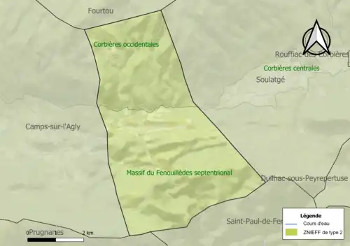 Carte des ZNIEFF de type 2 sur la commune.