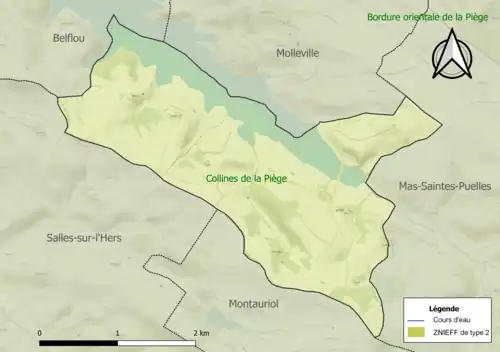 Carte de la ZNIEFF de type 2 sur la commune.