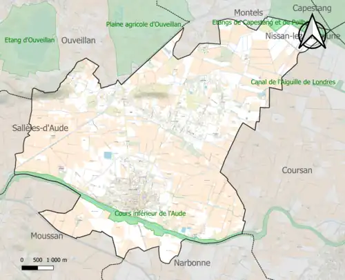 Carte des ZNIEFF de type 1 sur la commune.