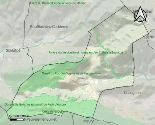Carte des ZNIEFF de type 1 sur la commune.