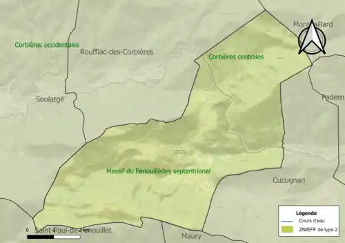 Carte des ZNIEFF de type 2 sur la commune.