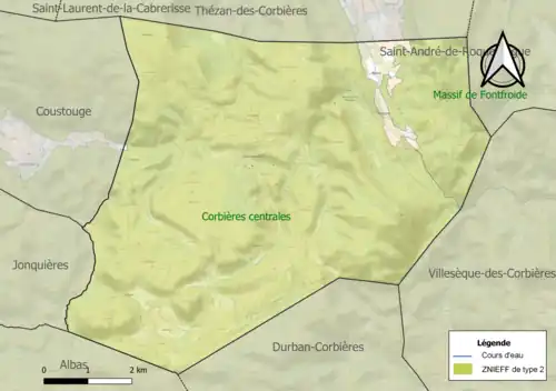 Carte des ZNIEFF de type 2 sur la commune.