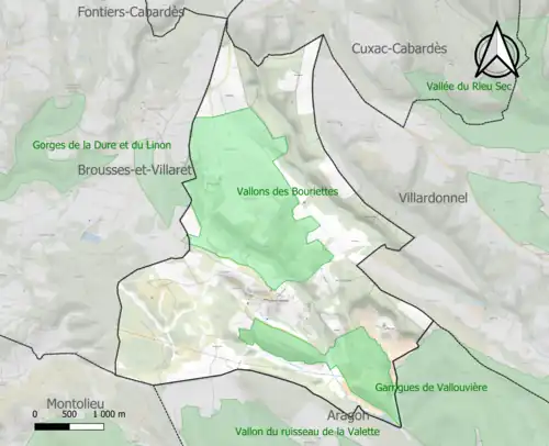 Carte des ZNIEFF de type 1 sur la commune.