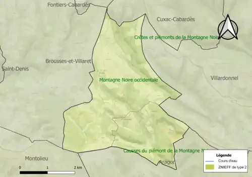 Carte des ZNIEFF de type 2 sur la commune.