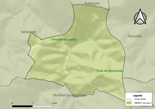 Carte des ZNIEFF de type 2 sur la commune.