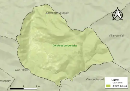 Carte de la ZNIEFF de type 2 sur la commune.