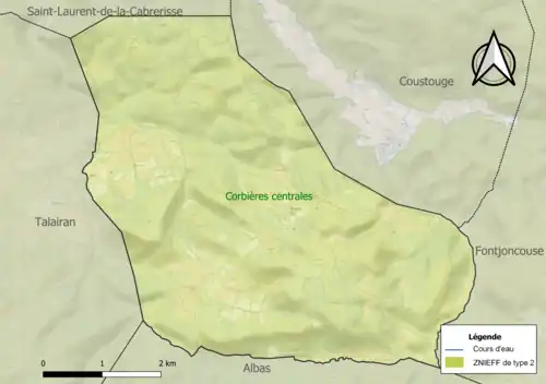 Carte de la ZNIEFF de type 2 sur la commune.