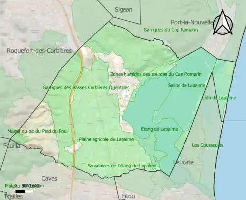 Carte des ZNIEFF de type 1 sur la commune.