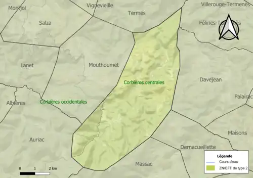 Carte des ZNIEFF de type 2 sur la commune.