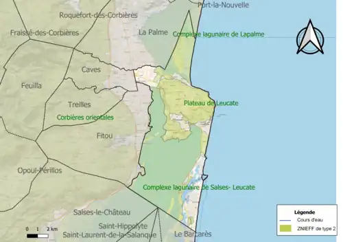 Carte des ZNIEFF de type 2 sur la commune.