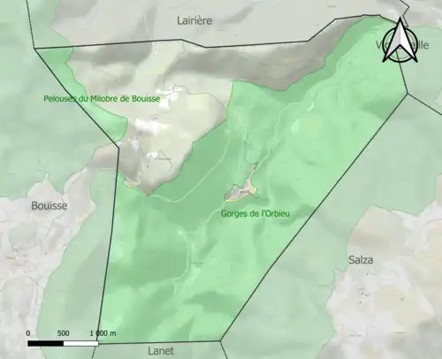 Carte des ZNIEFF de type 1 sur la commune.