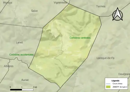 Carte des ZNIEFF de type 2 sur la commune.
