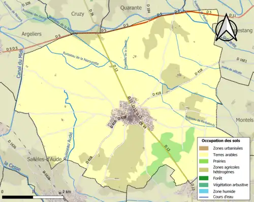 Carte en couleurs présentant l'occupation des sols.