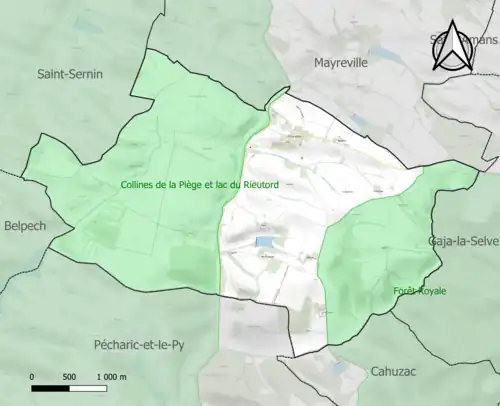 Carte des ZNIEFF de type 1 sur la commune.