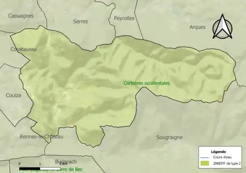 Carte de la ZNIEFF de type 2 sur la commune.