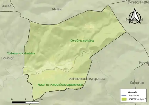 Carte des ZNIEFF de type 2 sur la commune.