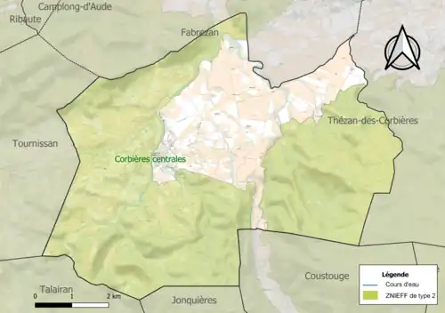 Carte de la ZNIEFF de type 2 sur la commune.