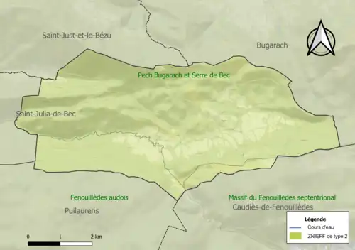 Carte des ZNIEFF de type 2 sur la commune.