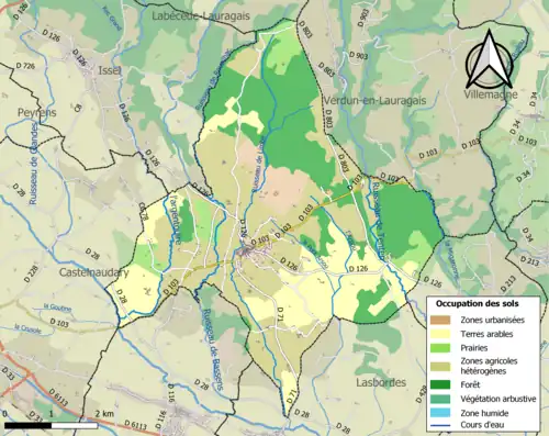 Carte en couleurs présentant l'occupation des sols.