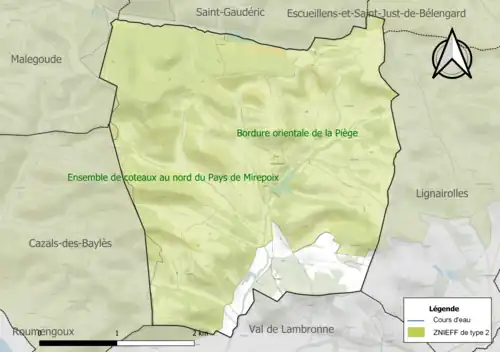 Carte des ZNIEFF de type 2 sur la commune.