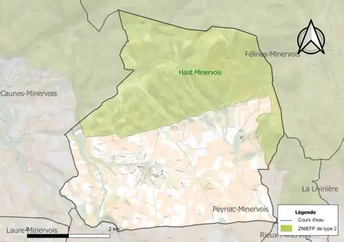 Carte de la ZNIEFF de type 2 sur la commune.