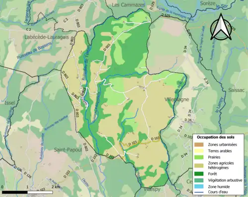Carte en couleurs présentant l'occupation des sols.