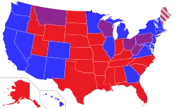 Carte des États selon la couleur politique de leurs sénateurs.