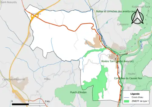 Carte des ZNIEFF de type 1 de la commune.