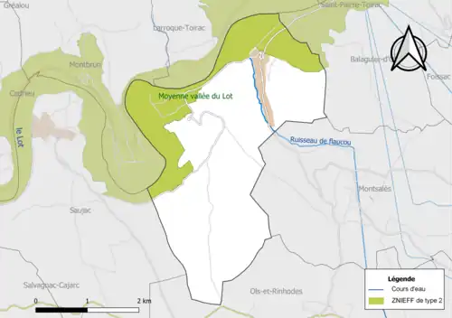 Carte de la ZNIEFF de type 2 de la commune.