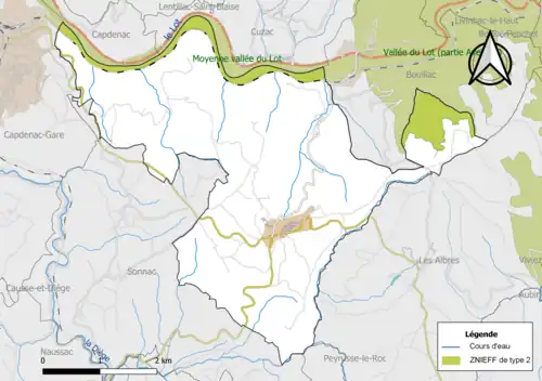 Carte des ZNIEFF de type 2 de la commune.