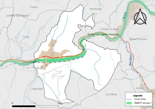 Carte des ZNIEFF de type 1 de la commune.