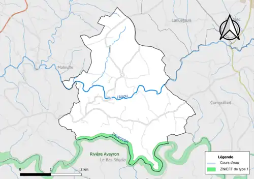 Carte de la ZNIEFF de type 1 de la commune.