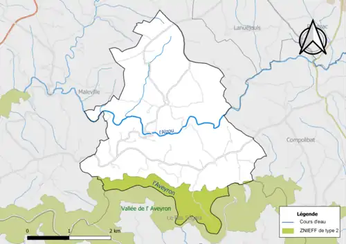 Carte de la ZNIEFF de type 2 de la commune.
