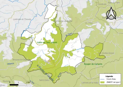 Carte des ZNIEFF de type 2 de la commune.