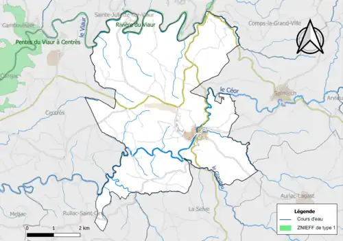 Carte de la ZNIEFF de type 1 de la commune.