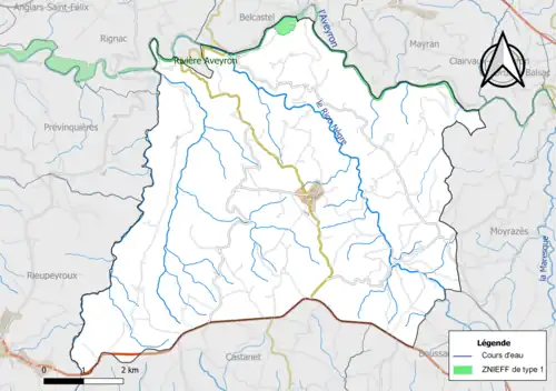Carte de la ZNIEFF de type 1 de la commune.